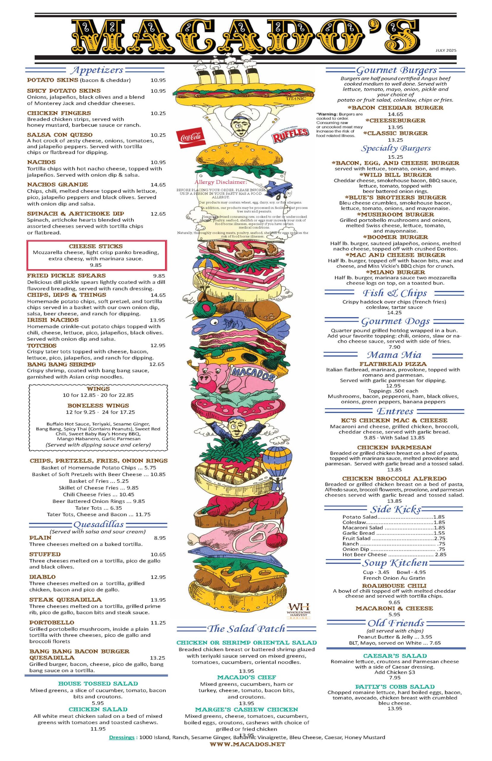 Macado's menu page 1